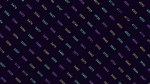 Animated diagonal stream of colorful numbers on dark background, data concept Stock Footage 333147605