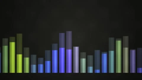 Animated digital audio equalizer and colorful bar graph data visualization .. Stock Footage 346356257
