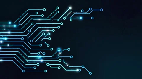 Animated digital circuit board pathways with glowing data pulses and copy s.. Stock Footage 346129100