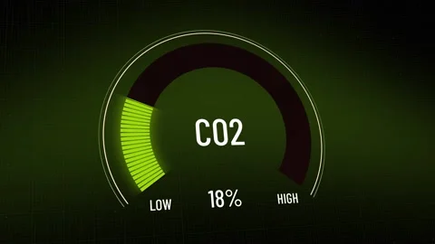 Animated digital CO2 meter decreasing from critical high to safe low level Video stock 311898525