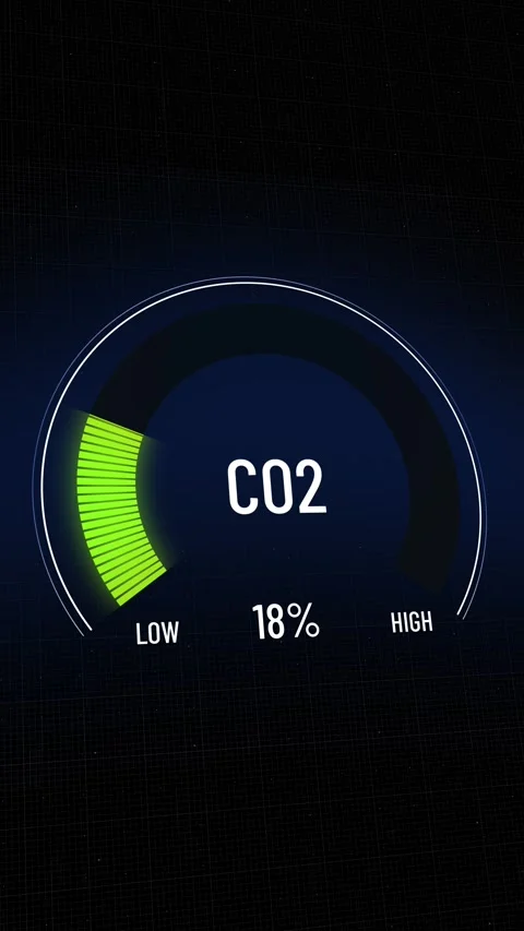 Animated digital CO2 meter gauge level decreasing from critical high to safe  库存影片 311898558