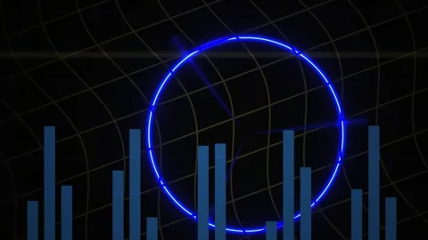 Animated Digital Dashboard with Glowing Blue Circle and Rising Bar Charts o.. Stock Footage 344719462