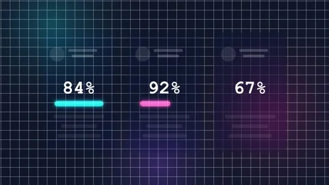Animated Digital Data Display Showcasing Percentage Progress Bars with Colo.. Video stock 346870600
