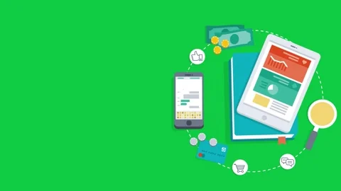 Animated digital devices on a green screen for business. Stock Footage 300376320