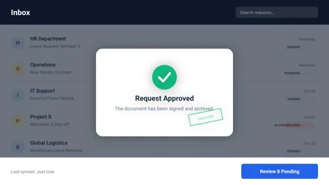 Animated digital document approval workflow with notification on dashboard. Stock Footage 345300636