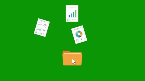 Animated digital documents moving into folders on green background Stock Footage 339828858