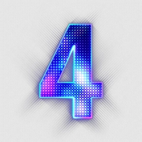 Animated Digital LED Number Four on a Transparent Background in a Seamless Loop 動画素材 345942025