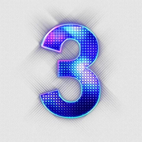 Animated Digital LED Number Three on a Transparent Background in a Seamless Loop Stock Footage 345941898
