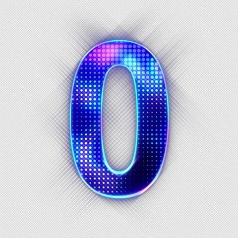 Animated Digital LED Number Zero on a Transparent Background in a Seamless Loop Stock Footage 345712902
