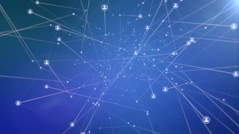 Animated Digital Network with Connected User Profile Icons on Blue Background Stock Footage 339094598