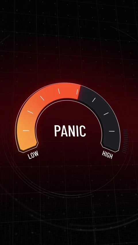 Animated digital panic gauge presentation template, moving from safe low leve Stock-Footage 314133513