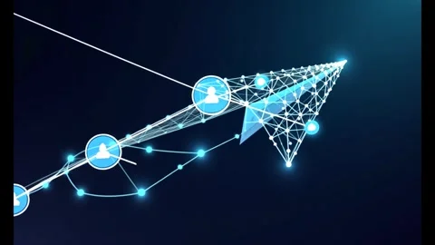 Animated digital paper airplane with network connection on dark background Stock Footage 318948554