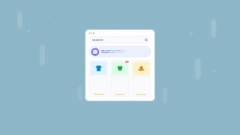 Animated digital shopping interface with ai assistant and search bar. 4K 스톡 동영상 342387547