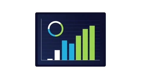 Animated digital tablet screen with growing business bar charts and circula.. Vídeo Stock 338428956