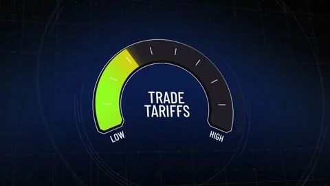 Animated digital trade tariffs gauge level meter, presentation element moving Stock Footage 315382885