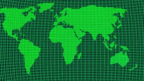 Animated digital world map on a green binary code background. Stock Footage 259766779