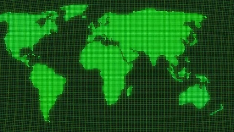 Animated digital world map on a green binary code background. Stock Footage 259766787