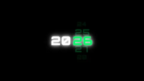 Animated digital year counter scrolling to 2028 with green digits 4K Stock Footage 340154179