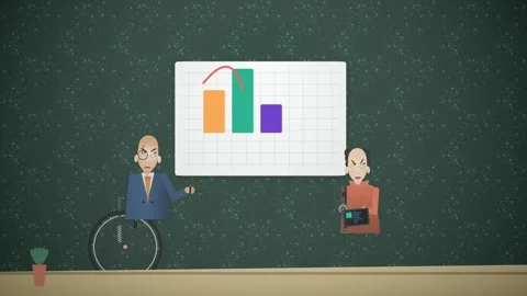 Animated Disabled Businessman Presenting Declining Chart To Colleague Video stock 340970691