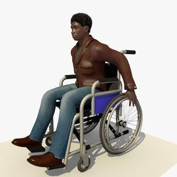 Animated Disabled Young African Man in a Wheel chair 3D Model
