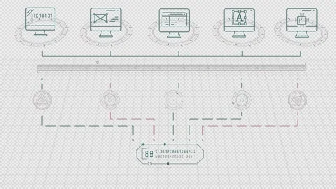 Animated display depicting computer systems processing complex data streams Stock Footage 320280238