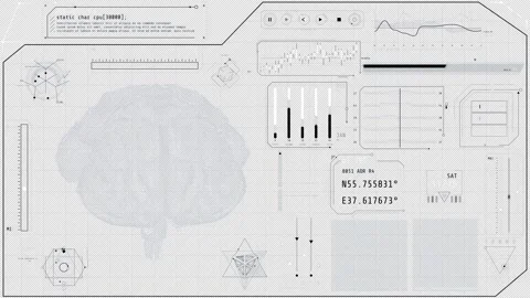 Animated display of a high-tech interface with brain research data Stock Footage 339026103