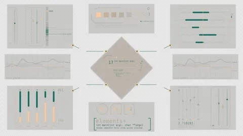 Animated display with multiple graphs showing data processing and analysis Stock Footage 328693988