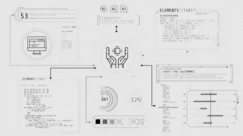 Animated display with programming codes and infographic elements Stock Footage 312011096