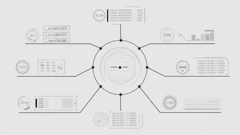 Animated display with a system of various data processing operations Stock Footage 316076744