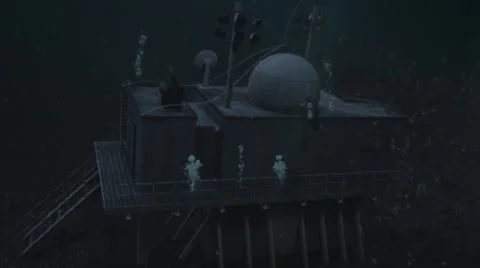 Animated diver exploring underwater ice station Vídeo Stock 67554253