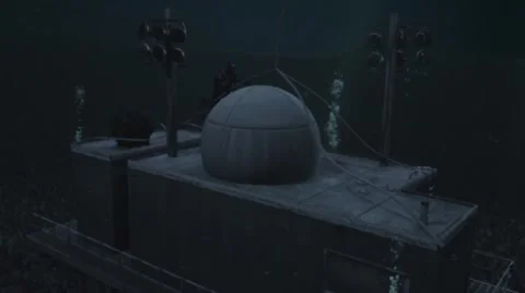 Animated diver exploring underwater ice station Stock Footage 67554254