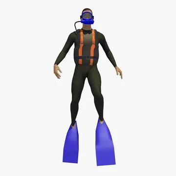 Animated Diver Swimming Upright Underwater 3D Model