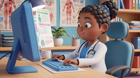 Animated Doctor Working on Computer Stock Footage 324741270