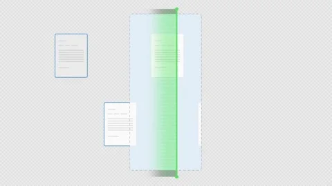 Animated Document Analysis showing Pages Scanning Green. Alpha channel Stock Footage 319577140