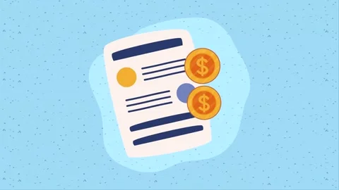 Animated document with falling coins concept showing financial growth and t.. Stock-Footage 339049285