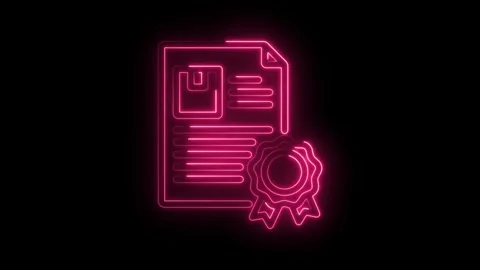 Animated document with quality assurance seal glowing pink neon style Stock Footage 330777785