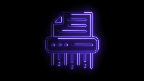 Animated document shredder icon with glowing neon effect for data privacy and Stock Footage 322963680
