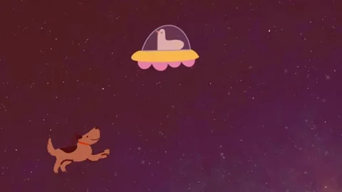 Animated dog is surprised upon seeing a duck in a spaceship Stock Footage 311847585