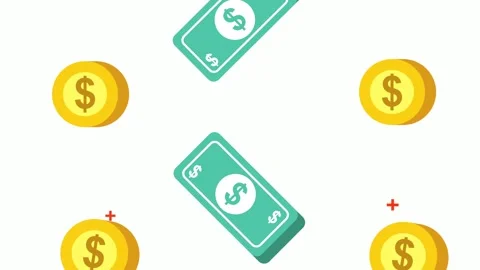 Animated dollar bills and coins falling down creating dynamic motion graphi.. Stock Footage 333307662
