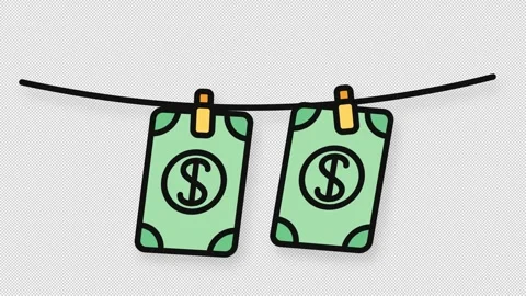 Animated Dollar Bills Hanging on Clothesline for Finance 库存影片 344011352