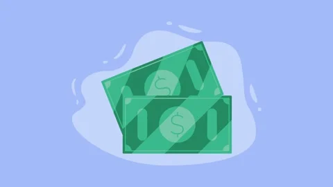 Animated dollar bills stack appearing on blue background for financial conc.. Stock-Footage 339086373
