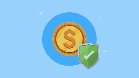 Animated dollar coin and shield symbol motion graphics, financial security .. Stock Footage 339258048