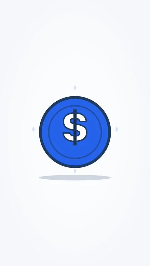 Animated dollar coin icon spinning money, vertical 9:16 seamless loop HD motion Stock Footage 345160626