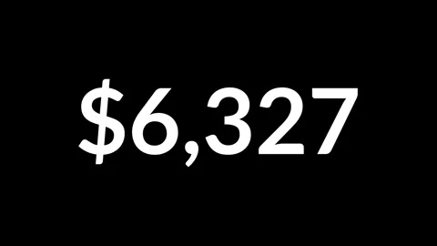 Animated dollar counter increasing from 0 to 13000 on black background Stock Footage 316072570