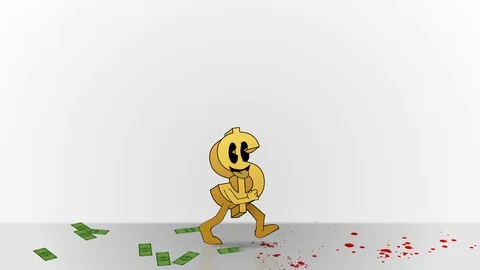 Animated Dollar Sign walking through Blood and Money Stock Footage 117486016