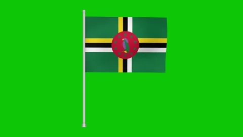 Animated dominica flag waving gently on a flagpole with a bright green screen Stock Footage 317543170