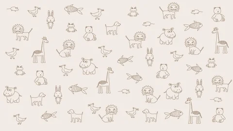 Animated doodle animals, light background Video stock 109600906