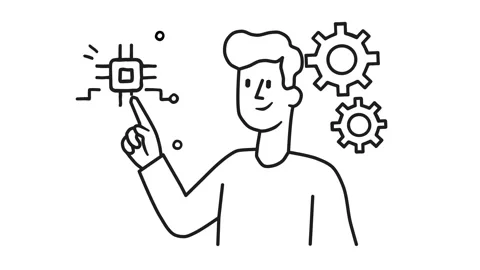 Animated Doodle Character with Microchip and Gear Video stock 311755976