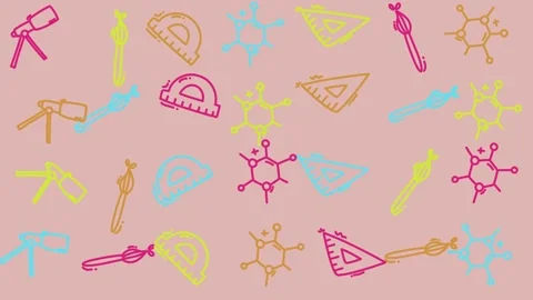 Animated doodle education pattern background with colorful hand-drawn Stock Footage 323531567