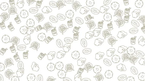 Animated doodle food pattern background with hand drawn donuts coffee and toa Stock Footage 335030082